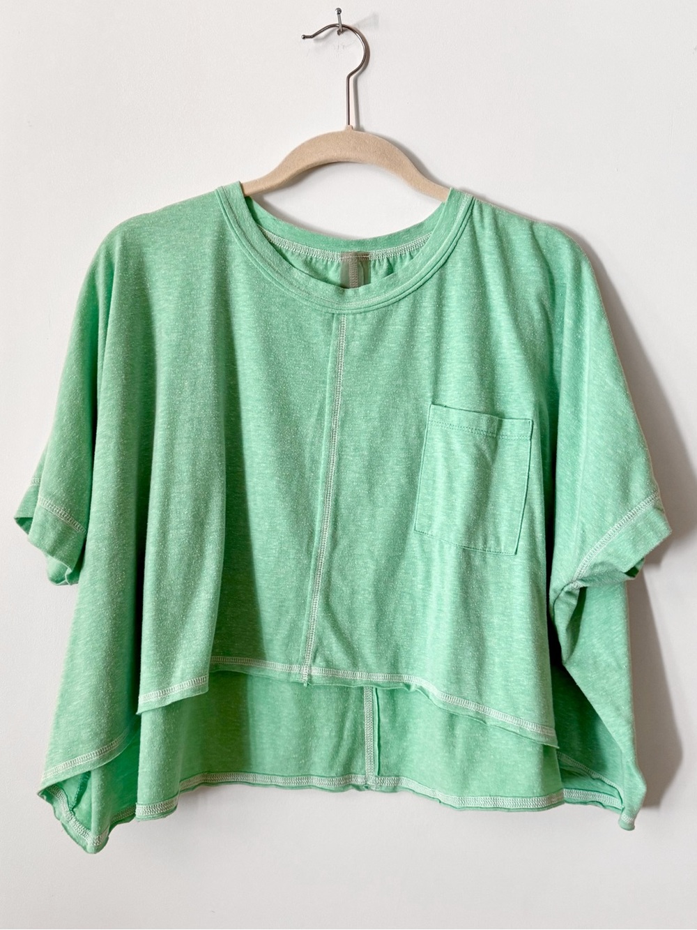 AS Revival Mint Green Oversized Cropped Pocket Tee Lightweight Top, Size Medium